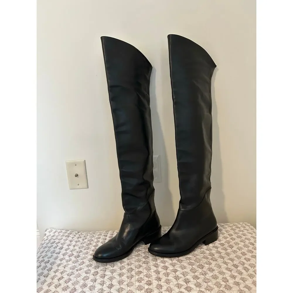 Inga Black Italy Leather Thigh High Riding Boots EU 37 EUC Over the Knee Classic